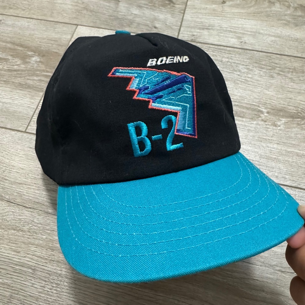 Vintage Boeing B-2 Spirit Stealth Bomber Snapback Hat Black Teal Aviation Cap